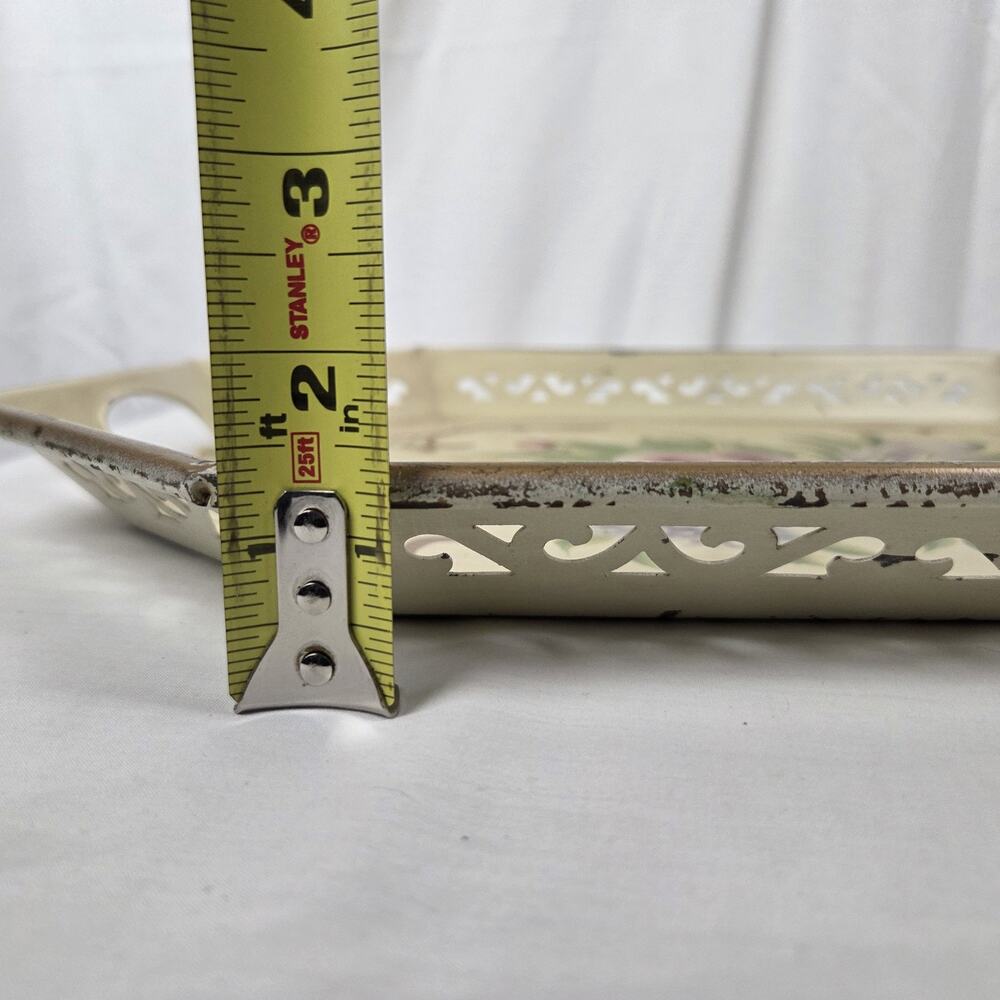 Vintage Toleware Vanity Perfume Tray Hand Painted Floral Octagonal Cottage Decor - Picture 4 of 16